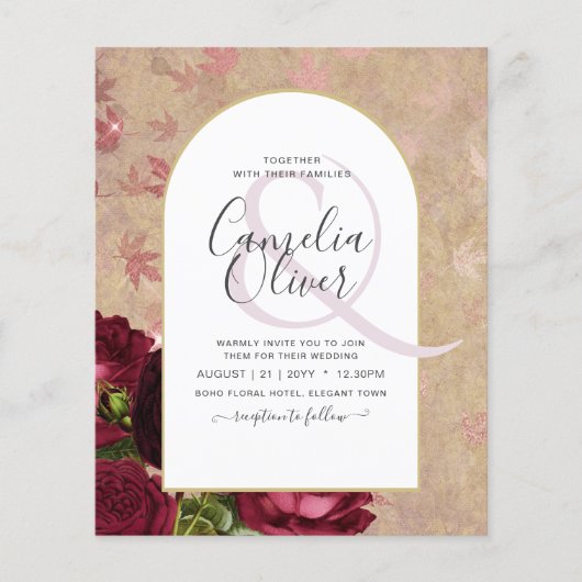Moderne Vintage botanische Rote Rosen zum Hochzeit Flyer (Vorne)