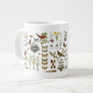 moderne Vintage botanische Vögel und Blume Jumbo-Tasse