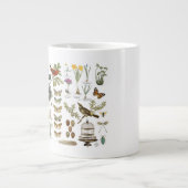 moderne Vintage botanische Vögel und Blume Jumbo-Tasse (Vorderseite)