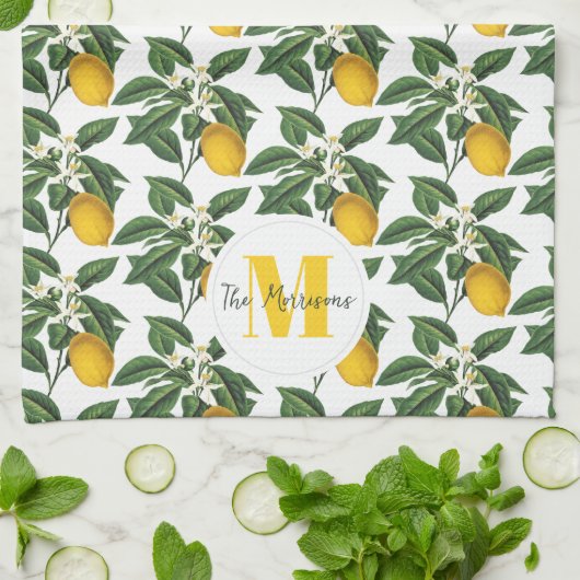 Moderne Vintage botanische Zitronen Geschirrtuch (Gefaltet)