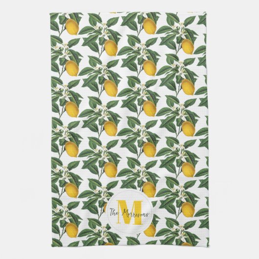 Moderne Vintage botanische Zitronen Geschirrtuch (Vertikal)