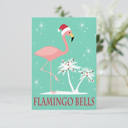 MODERNE VINTAGE CHRISTMAS FLAMINGO EINLADUNG (Stehend Vorderseite)