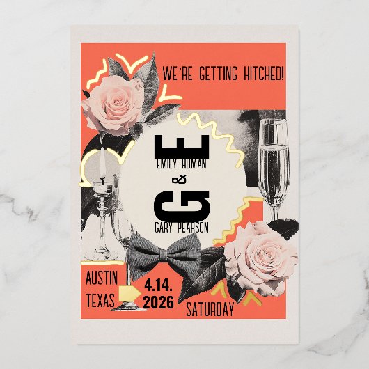 Moderne Vintage Collage aus dem Mittelalter Folieneinladung (Vorderseite)