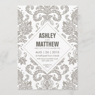 Moderne Vintage-Damask-Hochzeitseinladungsvorlage Einladung