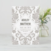 Moderne Vintage Damask Hochzeitsvorlage Einladung (Stehend Vorderseite)