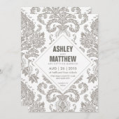 Moderne Vintage Damask Hochzeitsvorlage Einladung (Vorne/Hinten)
