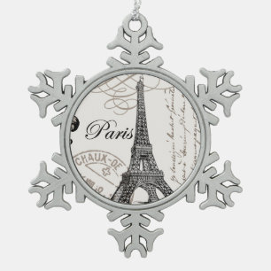 moderne vintage Eiffelturm Schneeflocken Zinn-Ornament