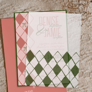 Moderne Vintage Emerald Green Cosy Raute Wedding Pergament Einladungen
