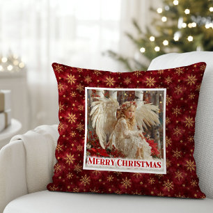 Moderne Vintage-Engel Rotgold Akzent Weihnachten Kissen