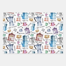 Moderne Vintage Espressotöpfe in Wasserfarbe Geschenkpapier Set