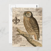 moderne Vintage Eule Postkarte (Vorne/Hinten)