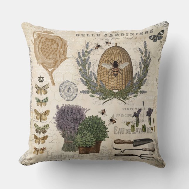 Moderne Vintage französische Bauernbäume Kissen (Vorderseite)