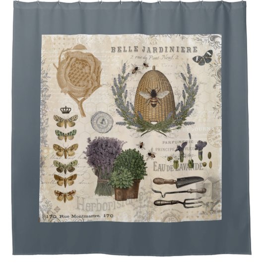 Moderne Vintage französische Bauernblüte Duschvorhang (Vorderseite)