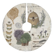 Moderne Vintage französische Bauernblüte Leinenimitat Weihnachtsbaumdecke (Vorderseite)