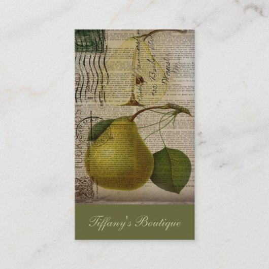 moderne Vintage französische Botanische Fruchtbirn Visitenkarte (Vorderseite)