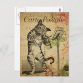 Moderne Vintage französische Cat Fiddle-Collage Po Postkarte (Vorne/Hinten)