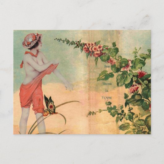 Moderne Vintage-Französische Collage-Postkarte Postkarte (Vorderseite)