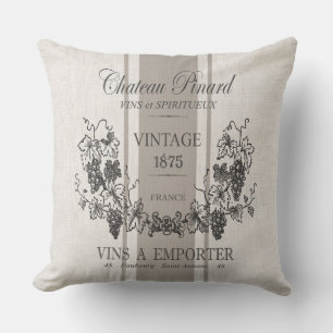 moderne vintage-französische getreidesack-wein-wur kissen