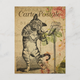 Moderne Vintage Französische Katze Geige Collage P Postkarte