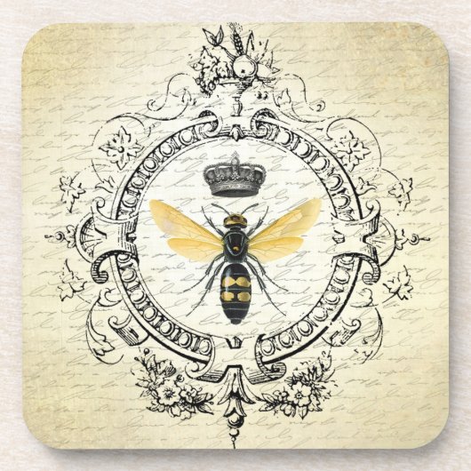 Moderne Vintage französische Königinbiene Getränkeuntersetzer (Vorderseite)