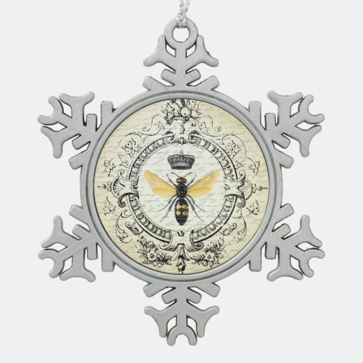 moderne Vintage französische Königinbiene Schneeflocken Zinn-Ornament (Vorderseite)
