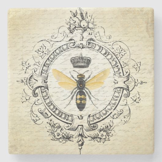 moderne Vintage französische Königinbiene Steinuntersetzer (Vorderseite)