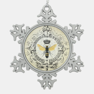 moderne vintage französische Königinnenbiene Schneeflocken Zinn-Ornament