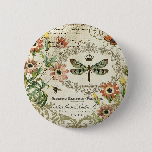Moderne Vintage französische Libelle Button (Vorderseite)