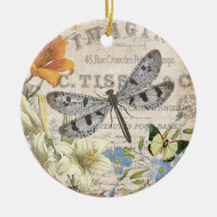 moderne vintage-französische Libelle Keramikornament