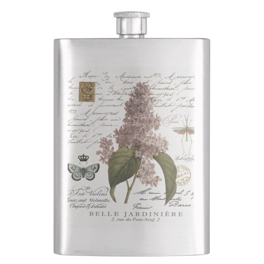 moderne Vintage französische Lilacs Flachmann (Vorderseite)