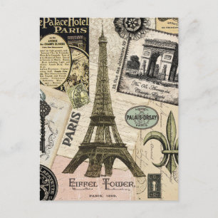 Moderne Vintage-Französische Reisecollage Postkarte