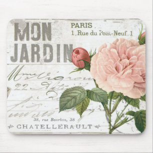 moderne Vintage französische Rose Postkarte Mousepad