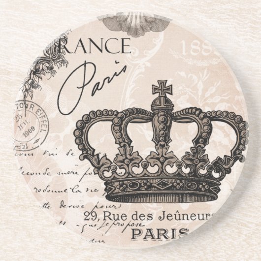 moderne Vintage französische Shabby Chickrone Sandstein Untersetzer (Vorne)