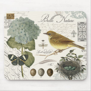 moderne vintage-französische Vogel- und Nestdarste Mousepad