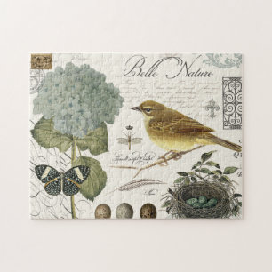 moderne vintage-französische Vogel- und Nestdarste Puzzle