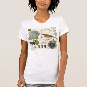 moderne vintage-französische Vogel- und Nestdarste T-Shirt