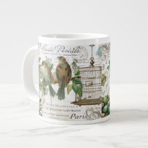 Moderne Vintage französische Vögel und Vogelkäf Jumbo-Tasse