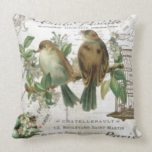 Moderne Vintage-französische Vögel und Vogelkäfig Kissen