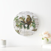 Moderne Vintage französische Vögel und Vogelkäfige Große Wanduhr (Zuhause)