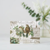 Moderne Vintage französische Vögel und Vogelkäfige Postkarte (Stehend Vorderseite)