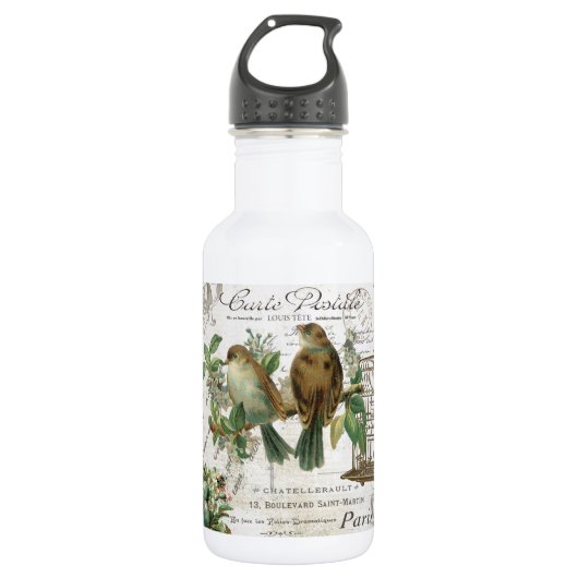 Moderne Vintage französische Vögel und Vogelkäfige Trinkflasche (Vorderseite)