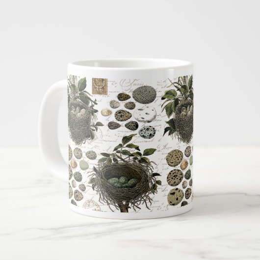 Moderne Vintage französische Vogelnistern und Eier Jumbo-Tasse (Vorderseite Links)