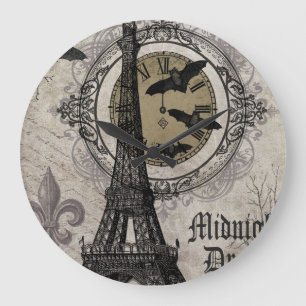 moderne vintage-französisches Halloween Eiffelturm Große Wanduhr