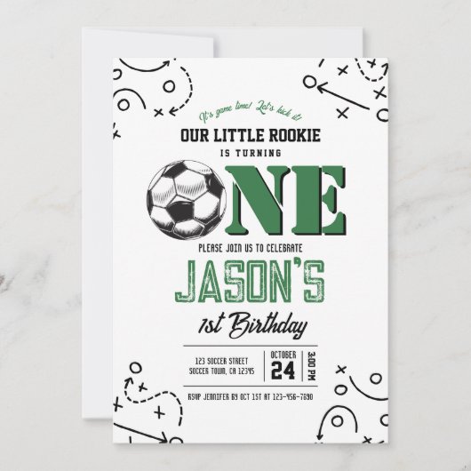 Moderne Vintage Fußballsportarten 1. Geburtstag Einladung (Vorderseite)