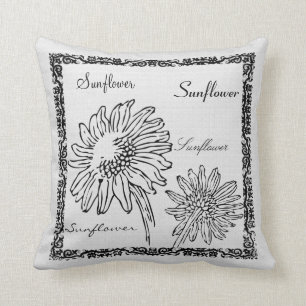 Moderne vintage-garten-sonnenblume weiße sackleinw kissen