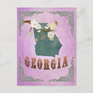 Moderne Vintage-Georgia-Staatskarte - Traubenlila Postkarte