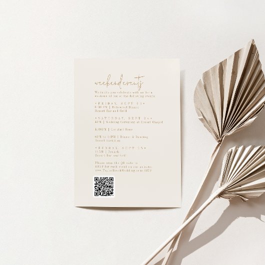 Moderne, Vintage Gold Wedding Weekend Events Begleitkarte