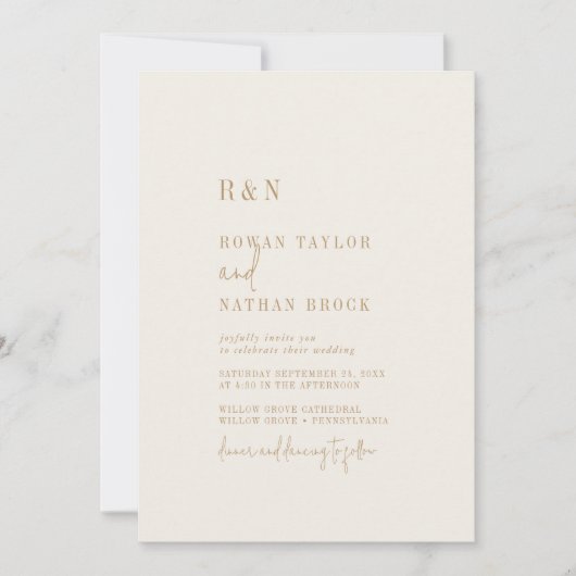 Moderne Vintage Goldmonogramm-Hochzeit Einladung (Vorderseite)