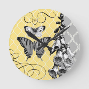 Moderne Vintage-Grafik-Foxglove-Blumenwanduhr Runde Wanduhr
