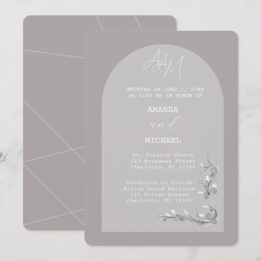 Moderne Vintage Grauer Bogen Einladung (Vorne/Hinten)
